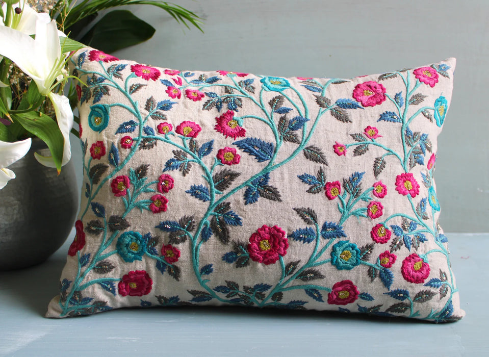 Floral Cotton Thread Cushion Cover