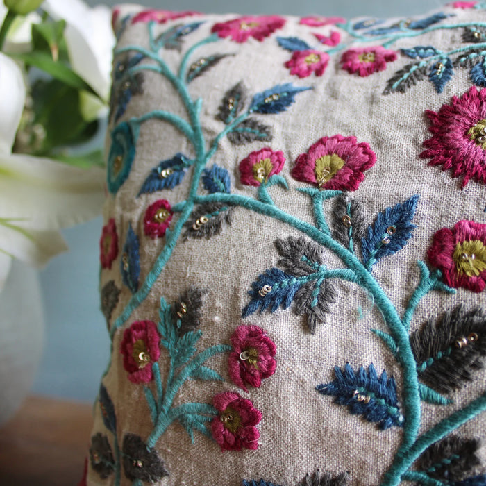 Floral Cotton Thread Cushion Cover