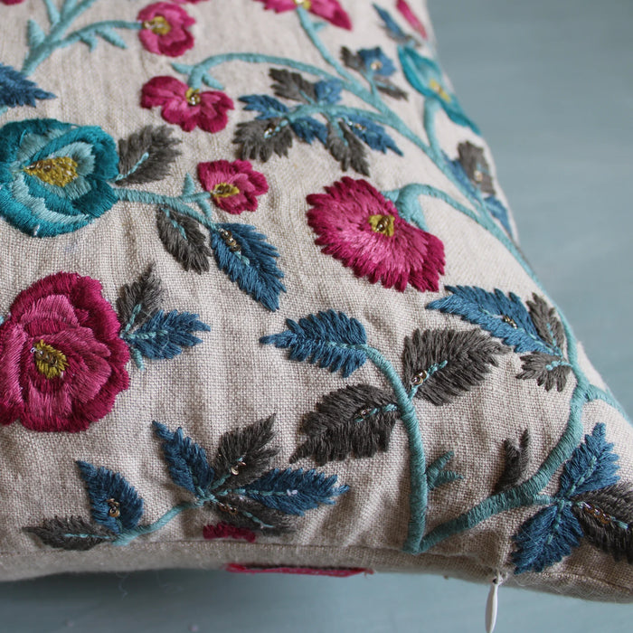 Floral Cotton Thread Cushion Cover