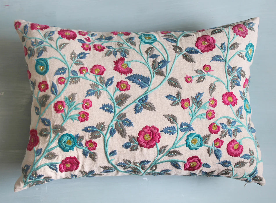 Floral Cotton Thread Cushion Cover