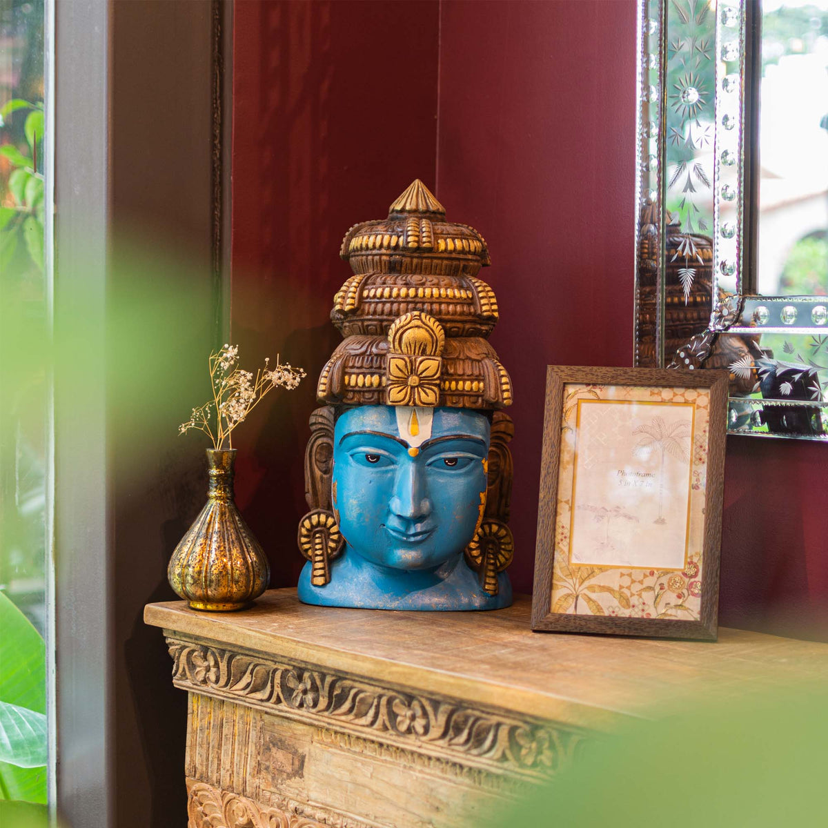 Buy Sculptures & Statues Vishnu Mask Blue Pichwai Style Shop at The