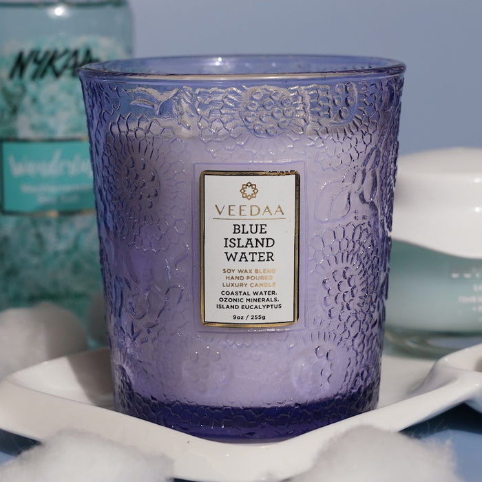 Blue Island Water Valeno Glass Scented Candle