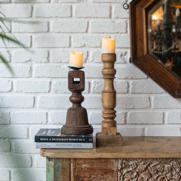 Quinn Wooden Pillar Candle Stand Assorted