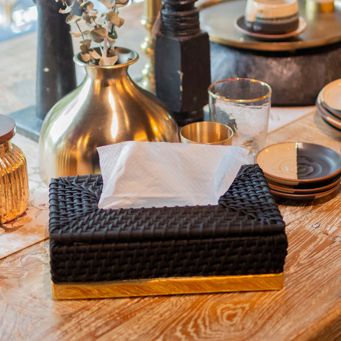 Taysa Rattan Tissue Box Black