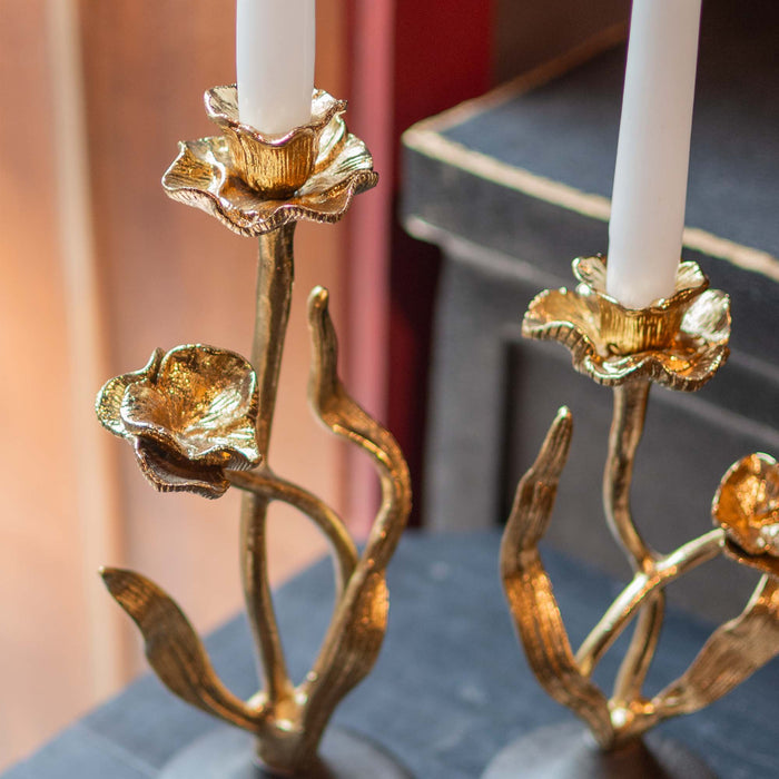 Aynur Cast Patina Candle Stand With Black Wooden Base