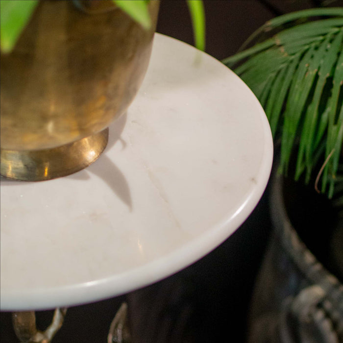 Analin Drink Table Gold Antique With White Marble Top