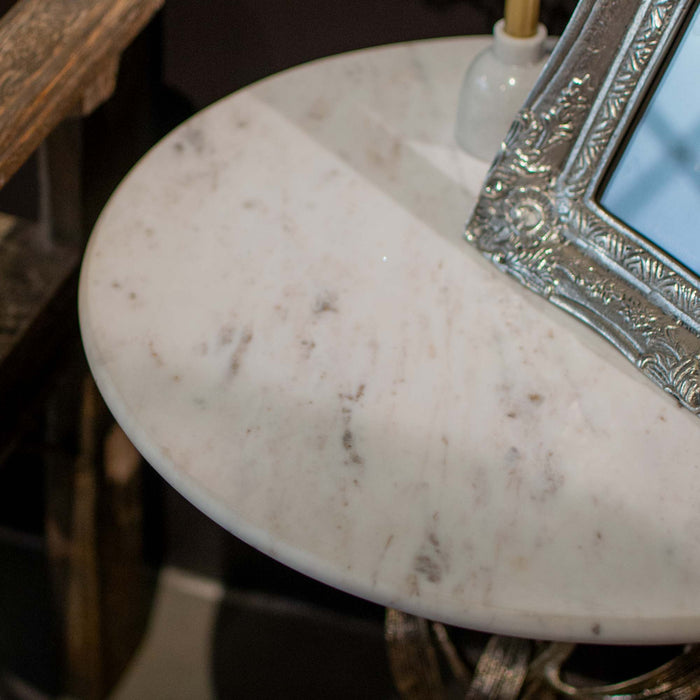 Analin End Table Gold Antique With White Marble Top