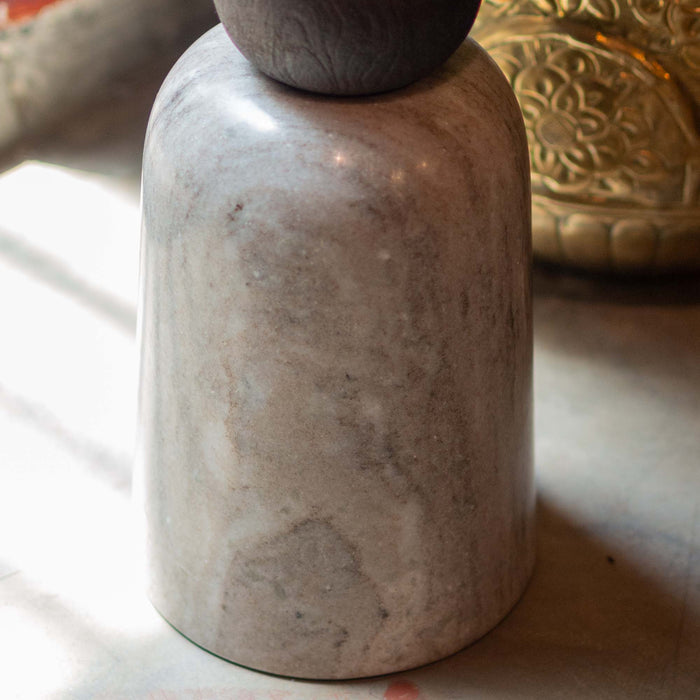 Sora End Table Walnut Sand Blast Wooden And Grey Marble Base