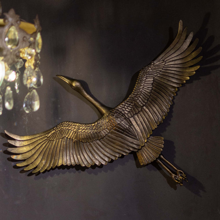 Crane In Flite Wall Decor - Antique Gold