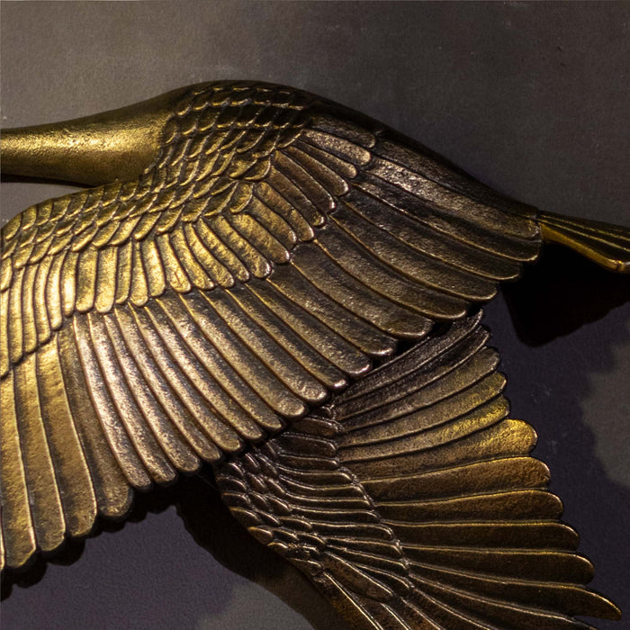 Crane In Flite Wall Decor - Antique Gold