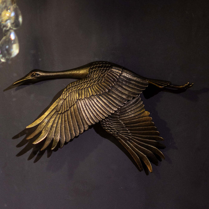 Crane In Flite Wall Decor - Antique Gold