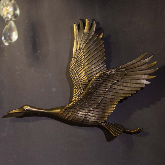 Crane In Flite Wall Decor - Antique Gold