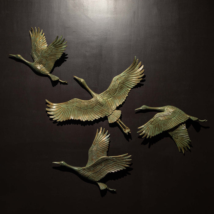 Crane In Flite Wall Decor Blue And Green Patina Large