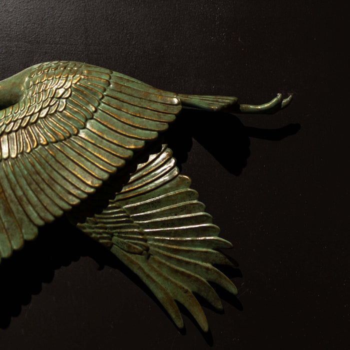 Crane In Flite Wall Decor Blue And Green Patina Large