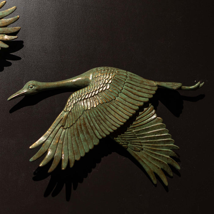 Crane In Flite Wall Decor Blue And Green Patina