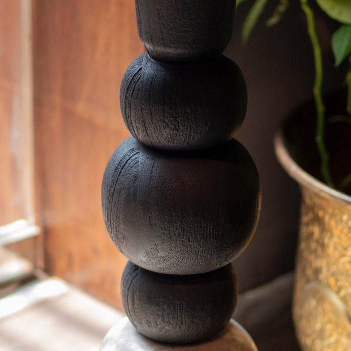 Sora End Table Black Sand Blast Wooden And Gray Marble Base