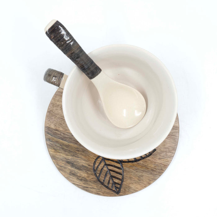 Soup Cup Saucer and Spoon - Grey Cane