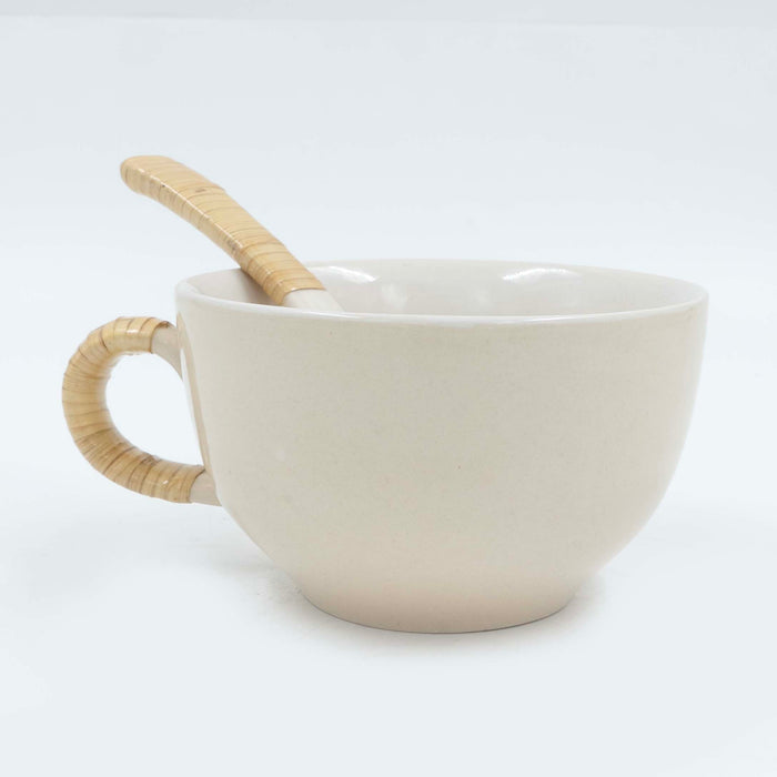 Soup Cup Saucer and Spoon - Natural cane