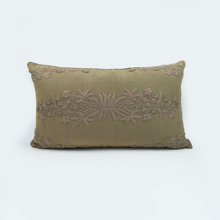 Nayantara Floral Whisper Olive Gold Cushion Cover