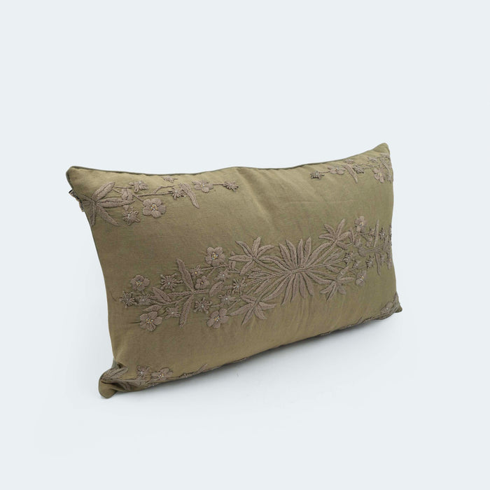 Nayantara Floral Whisper Olive Gold Cushion Cover