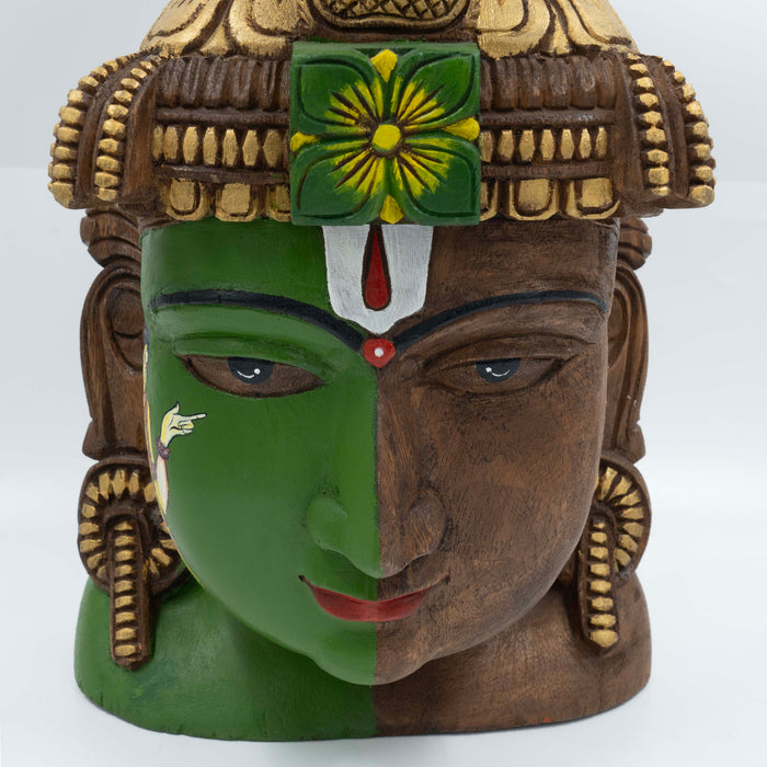 Vishnu Mask Green and Cream Krishna Radha Table Top