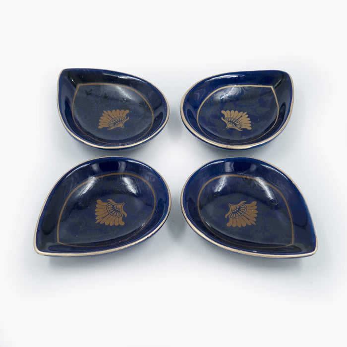 Saaki Navy Blue Ceramic Diya (Set of 4)