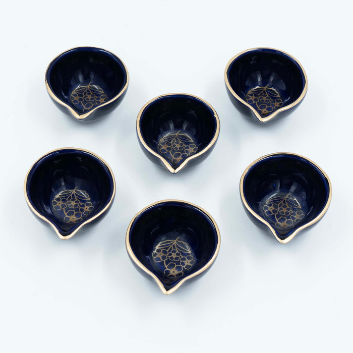 Saaki Navy Blue Ceramic Diya (Set of 6)