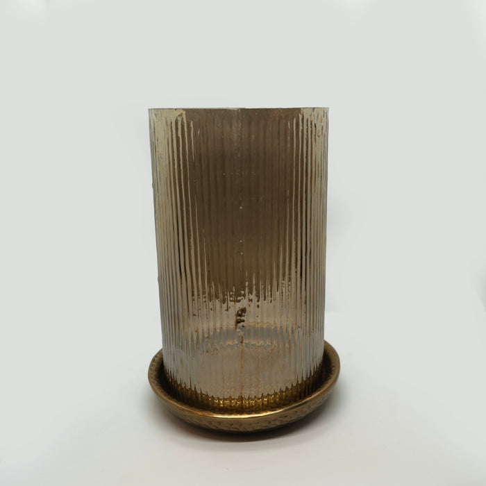 Virasat Hurricane Ribbed Glass Antique Brass