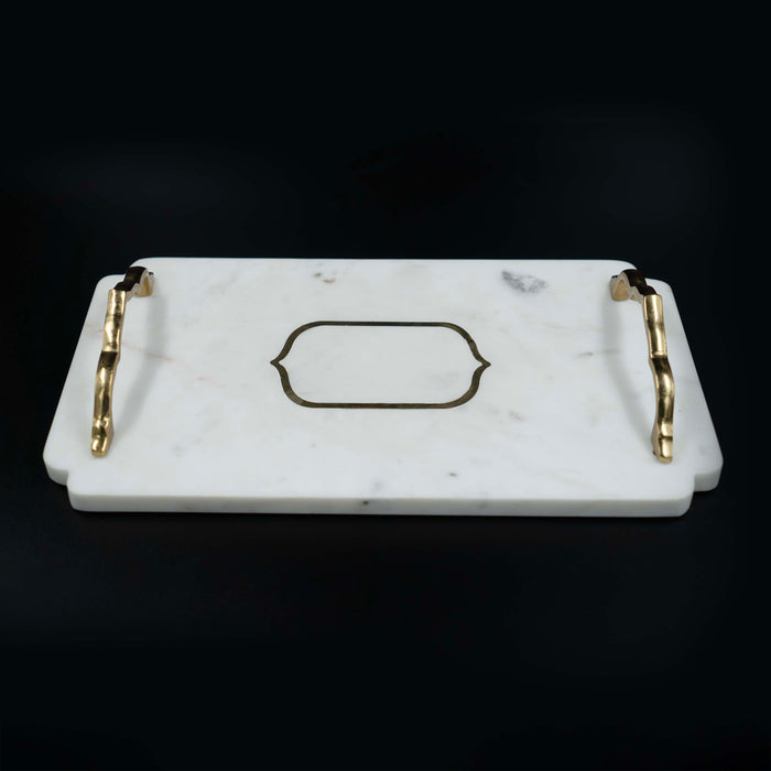 White Marble Tray with Gold Handle