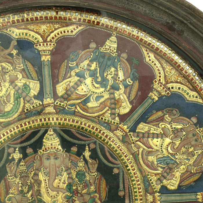 Circular Asta Ganesha Tanjore Painting