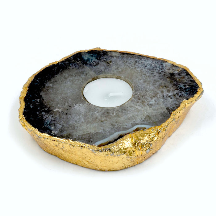 Semi Precious Tea Light Grey Quartz Set with Box (Set of 2)