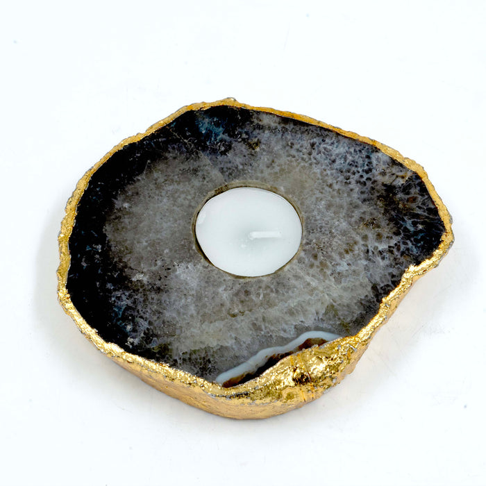 Semi Precious Tea Light Grey Quartz Set with Box (Set of 2)