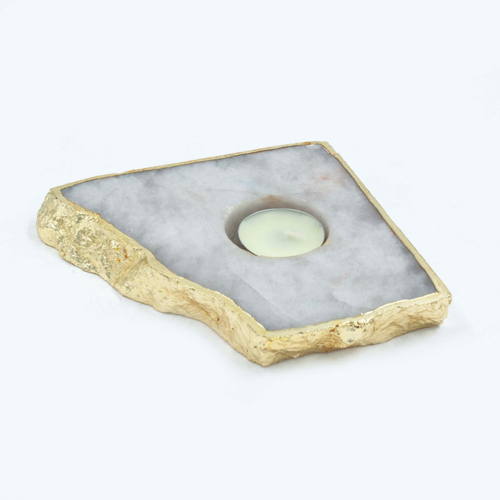 Semi Precious Tea Light Rose Quartz Set with Box (Set of 2)
