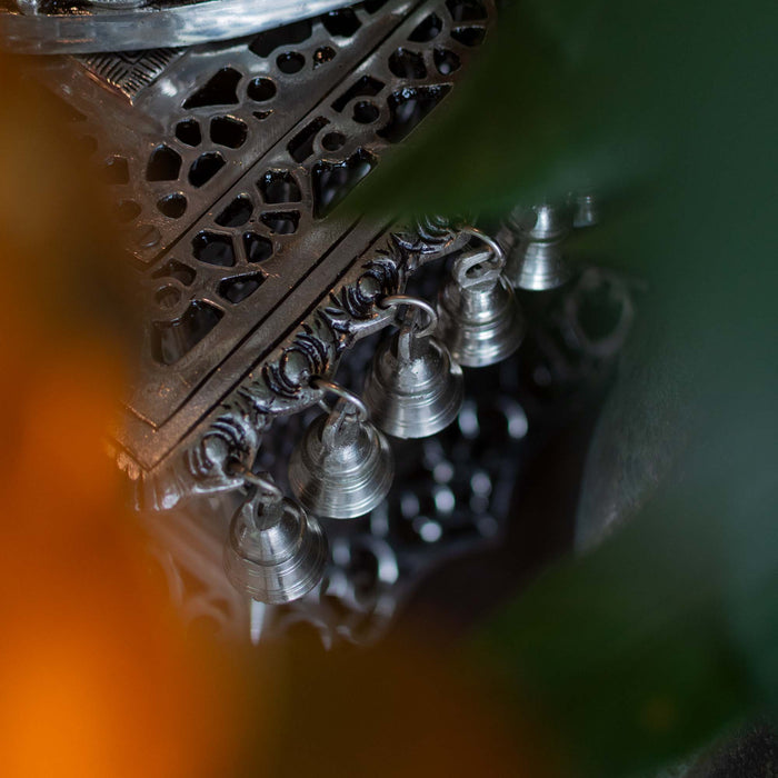 Lord Tirupati Balaji Brass Idol With Stool - Adorned In Silver