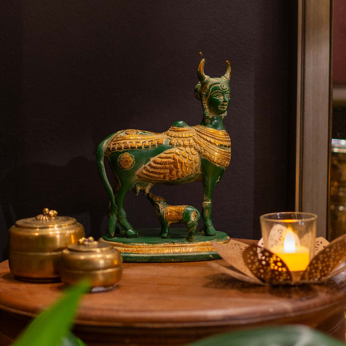 Brass Kamadhenu Statue - Divine Cow of Abundance