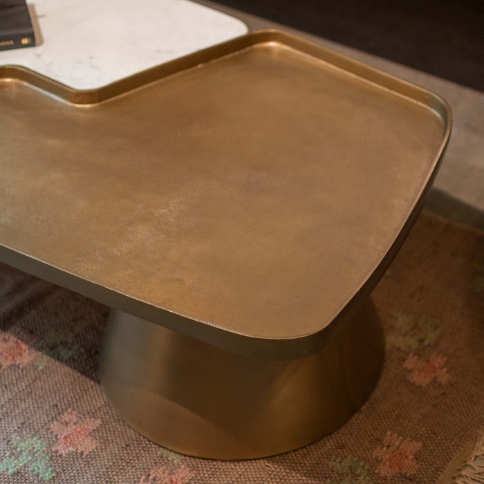 Verity White Marble With Brass Antique Coffee Table
