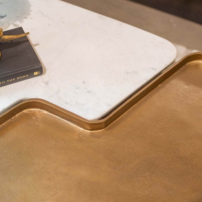Verity White Marble With Brass Antique Coffee Table