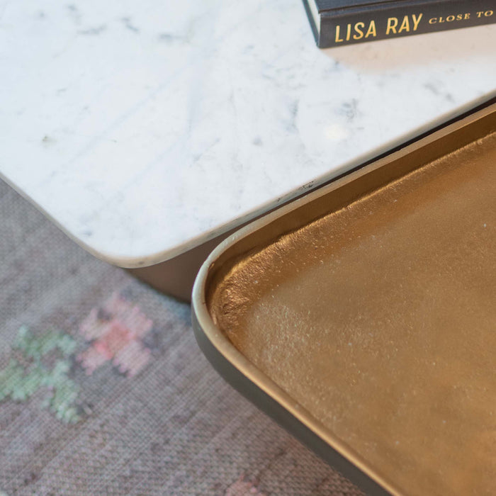 Verity White Marble With Brass Antique Coffee Table