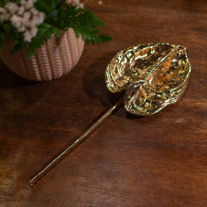 Fresh Anthurium With Stem Dipped In 24K Gold