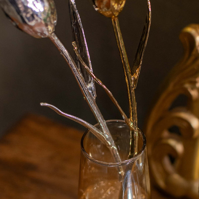 Fresh Tulip Flower With Stem Dipped In 999 Silver