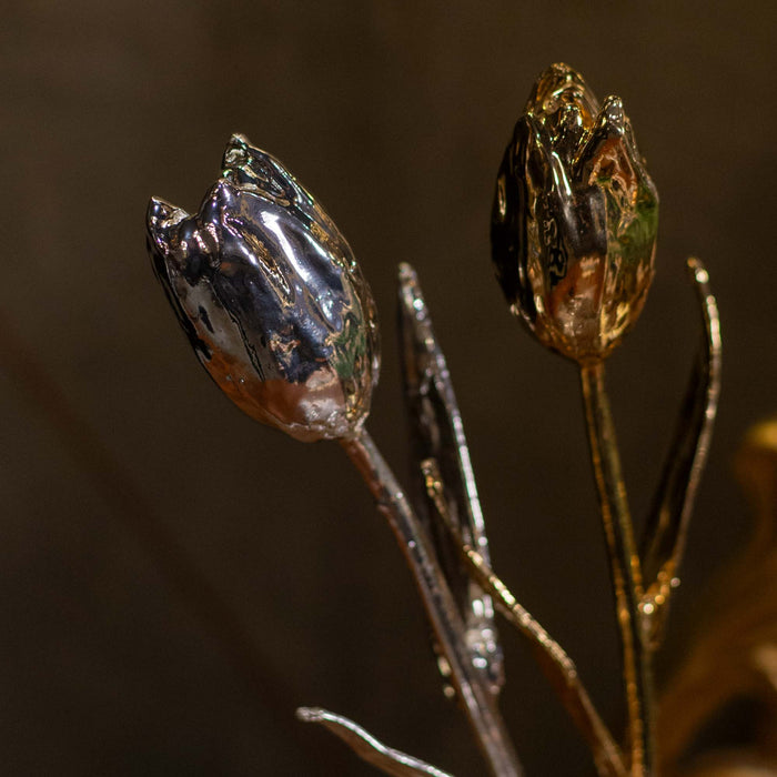 Fresh Tulip Flower With Stem Dipped In 999 Silver