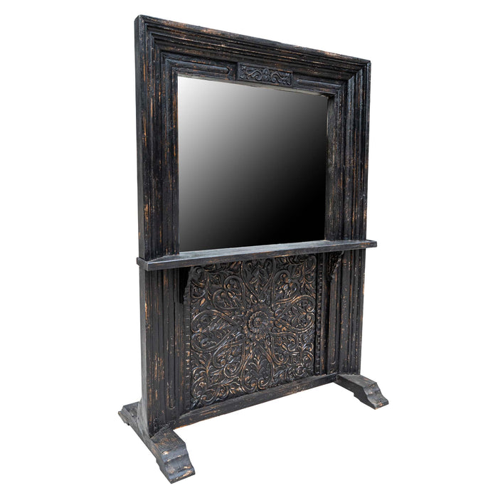 Manami Mango Wood Black Distress Console With Mirror