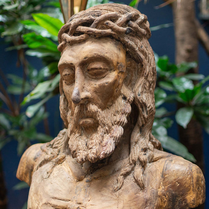 Bust Of Christ Head Wooden Statue With Pillar