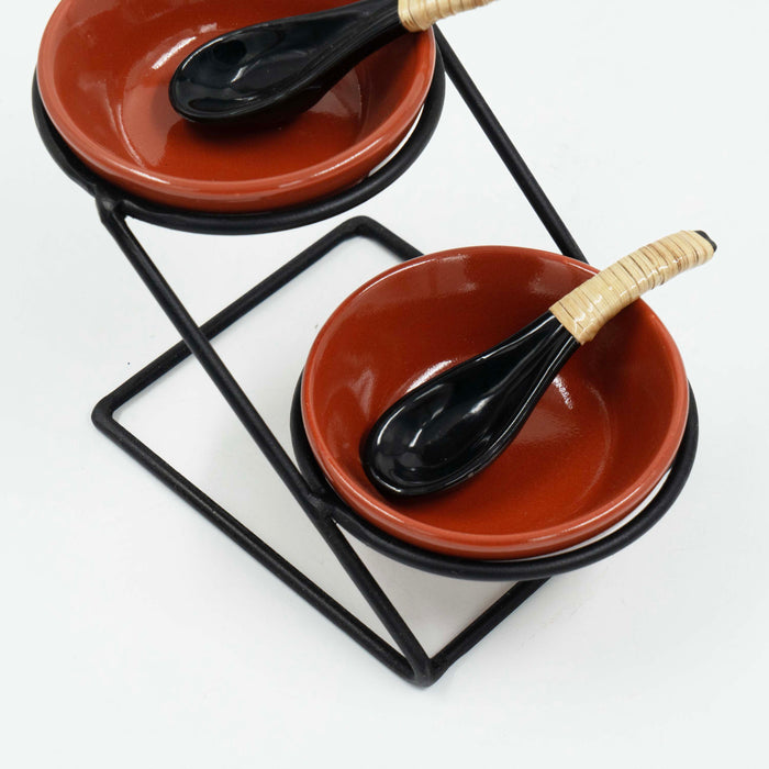 Two Tier Seasoning Stand with Bowls and Spoons