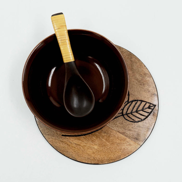 Soupy Meal Bowl with Etched Saucer and Spoon