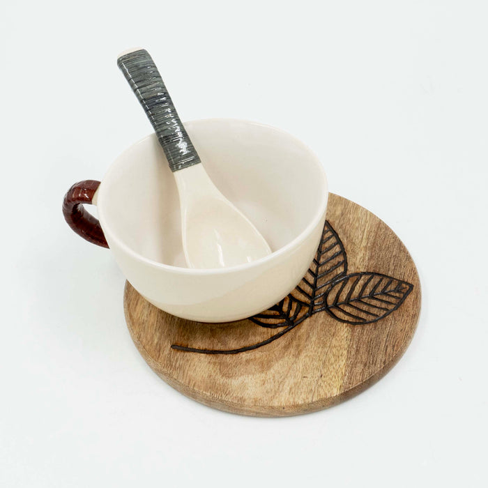 Soup Cup with Etched Saucer and Spoon