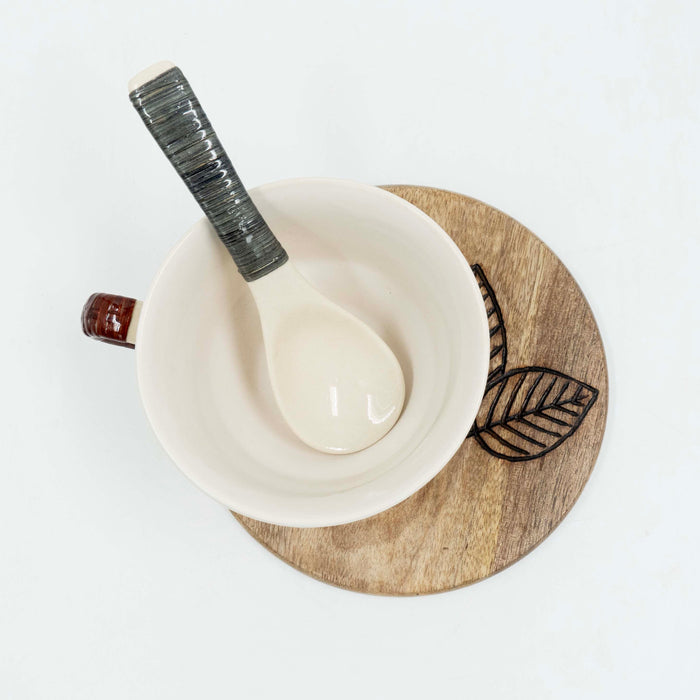 Soup Cup with Etched Saucer and Spoon