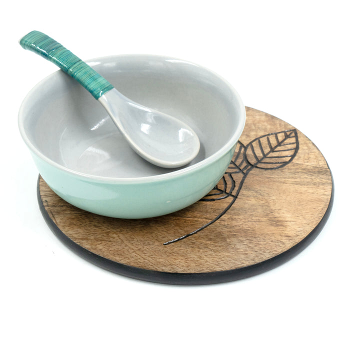 Soupy Meal bowl with Etched Saucer and Spoon