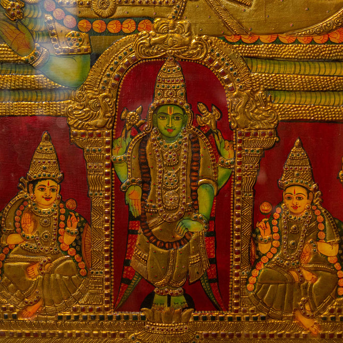 Ranganathar with Sri Devi And Bhu Devi Tanjore Painting