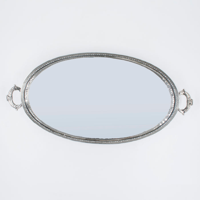 Noor Oval Tray White Mirror Silver Antique